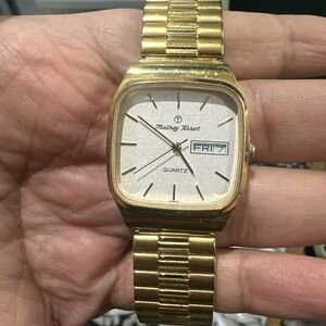 Working VTG Mathey Tissot Quartz Mens Watch Gold Tone Day/Date New Battery 31mm